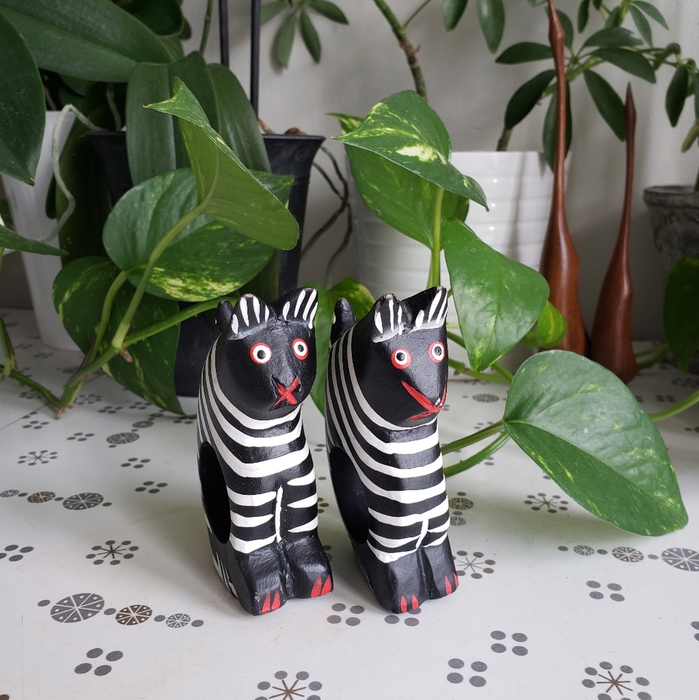 Hand carved cat napkin rings